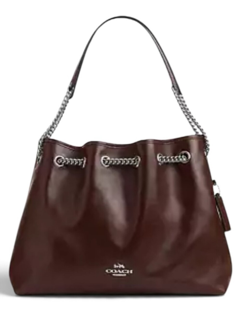 Coach Evelyn Leather Shoulder Bag in Dark Brown with Chain Strap